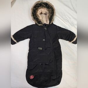 Black Infant Puffer Bunting with Fur-Trim Hood